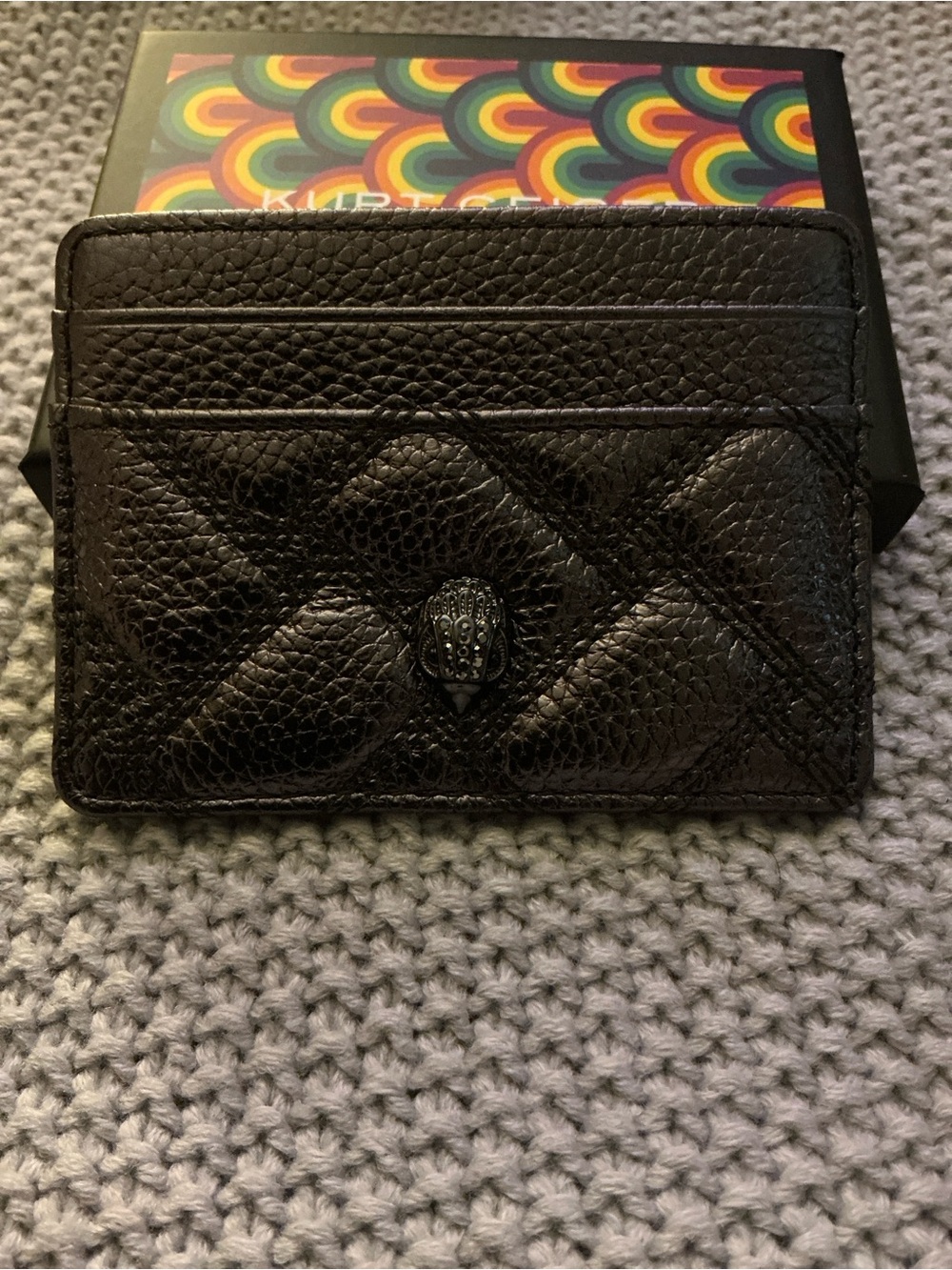 Kurt Geiger Black Quilted Leather Card Holder with Eagle 🦅 Head Motif